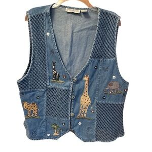 Dressbarn Women's Denim Vest with Animal Embroidery